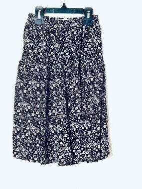 ZARA Black & White Viscose Tiered Floral Midi Skirt Sz 7